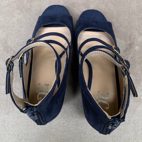 Journee Collection Navy Blue Microsuede Strappy Demi Wedges - Picture 8 of 16